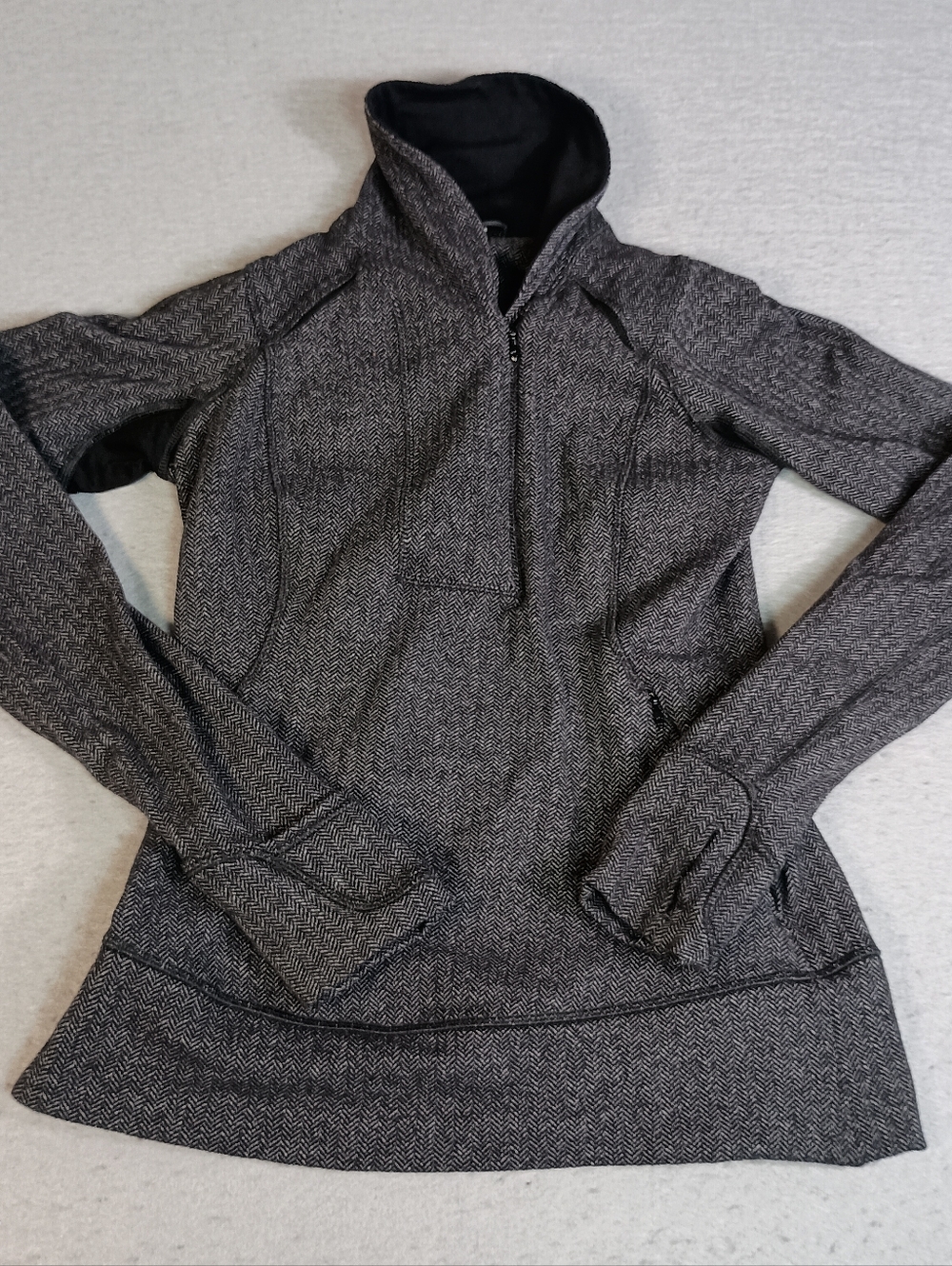 Lululemon Runderful Size 2 Gray 1/2 Zip Mini Check Pique Herringbone Pullover